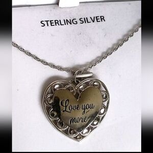Sterling Silver .925 Love You Solid Heart Pendant Necklace New Box